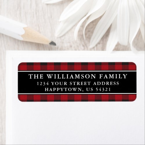 Red Plaid Christmas Holiday Return Address Labels