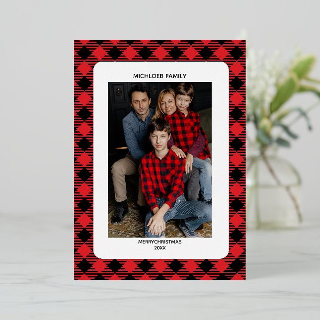 Red Plaid Christmas Invitation | Photo Foil Foil Invitation (Standing Front)