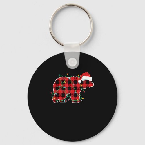 Red Plaid Christmas Lights Bear Santa Hat boys gir Keychain