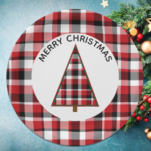Red Plaid Christmas Paper Plates