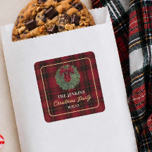 Red Plaid Christmas Party Sticker