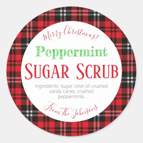 Red Plaid Christmas Peppermint Sugar Scrub Labels