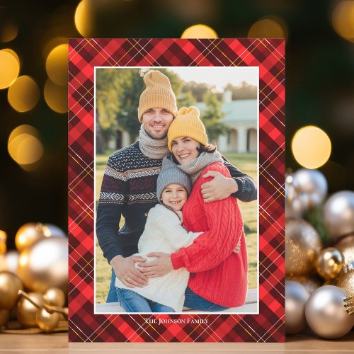 Red Plaid Christmas Photo Beautiful Classic Holiday Card