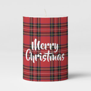 Red Plaid Christmas Pillar Candle