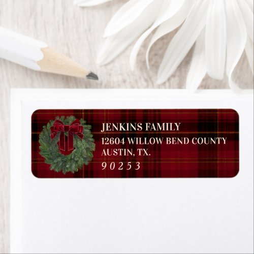 Red Plaid Christmas Return Address Label