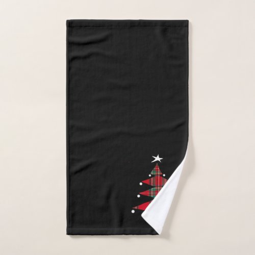 Red Plaid Christmas Tree on Black Hand Towel