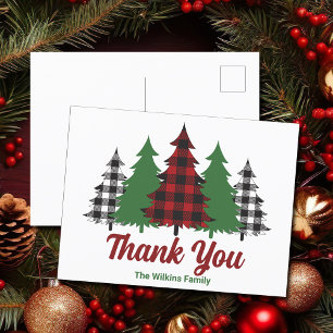 Red Plaid Christmas Trees Personalized Thank You Postcard
