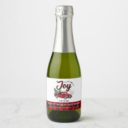 Red Plaid Christmas Truck Pop It When She Pops Sparkling Wine Label