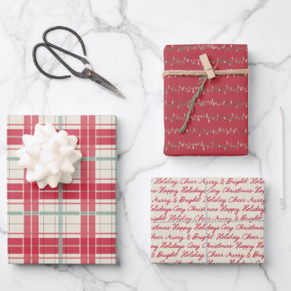 Red Plaid Christmas Wrapping Paper Set