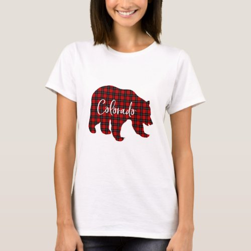 Red Plaid Colorado Bear Matching Pajama T_Shirt