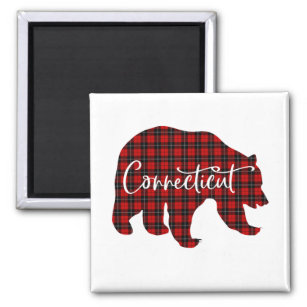 Red Plaid Connecticut Bear Matching Pajama Magnet