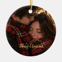 Red Plaid Couple Photo Christmas Card