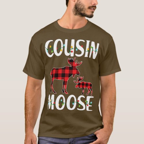 Red Plaid Cousin Moose Matching Family Pajama Chri T_Shirt