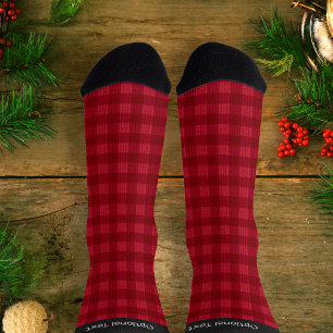 Red Plaid Cozy Knit Look Print - your name / text Socks