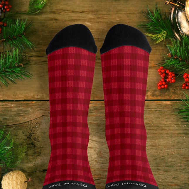Red Plaid Cozy Knit Look Print - your name / text Socks (Creator Uploaded)