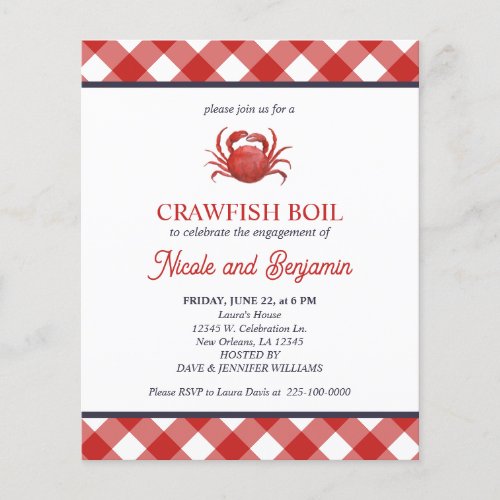 RED Plaid Crawfish Boil Seafood  Engagement Party