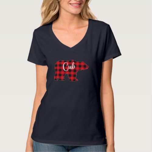 Red Plaid Cub Bear Matching Pajama Family Buffalo  T_Shirt