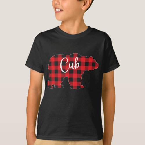 Red Plaid Cub Bear Matching Pajama Family Buffalo  T_Shirt