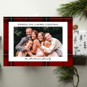 Red Plaid Custom Horizontal Photo Christmas Holiday Postcard