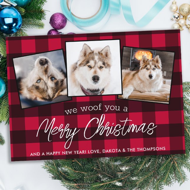 Red Plaid Custom Pet Photo Dog Lover Christmas Holiday Card (Creator Uploaded)