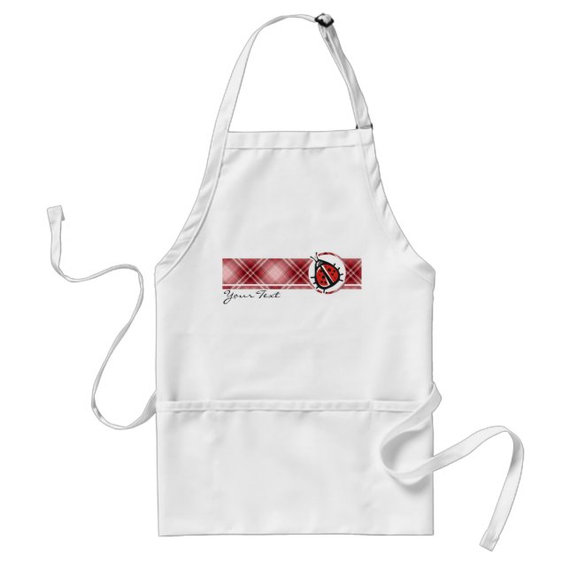 Red Plaid Cute Ladybug Adult Apron (Front)