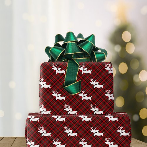 Red Plaid Dachshund_themed Christmas Wrapping Paper Sheets