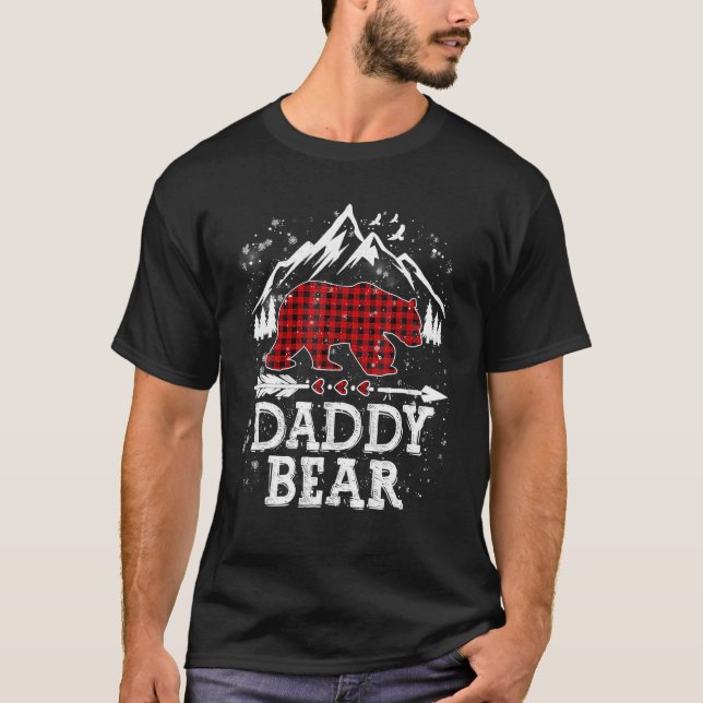 Red Plaid Daddy Bear Christmas Pajama Matching T-Shirt (Front)