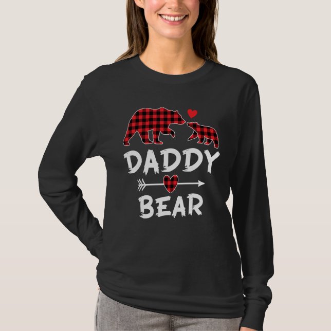 Red Plaid Daddy Bear Xmas Funny Family Christmas P T-Shirt (Front)