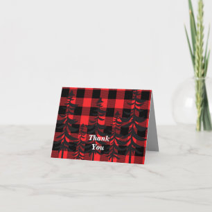 Red Plaid Design Evergreens Silhouette Letterpress Thank You Card