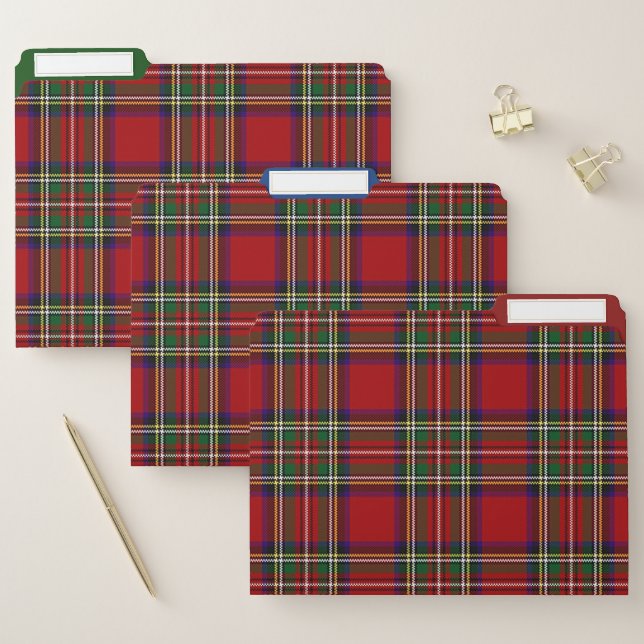 Red Plaid Design File Folders Set (Set)