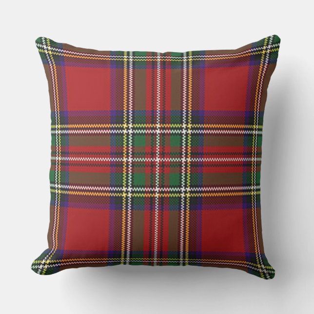 Red Plaid Design Outdoor Throw Pillow (Front)