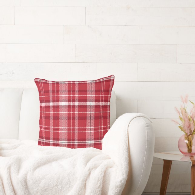 Red plaid design throw pillow (Couch)