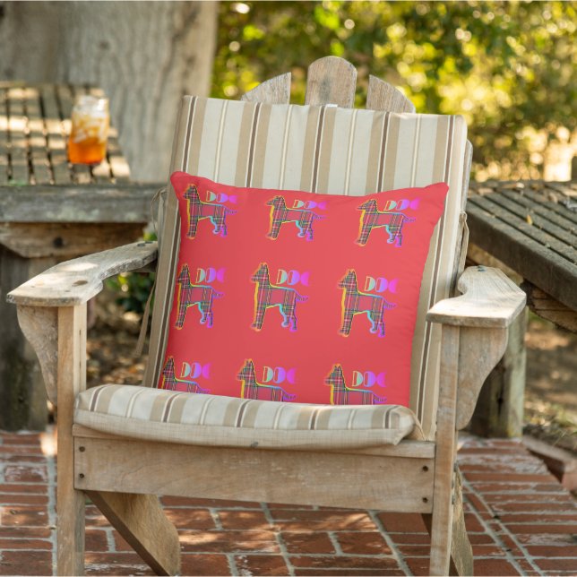 Red Plaid DOG Red  Outdoor Pillow (Chair)