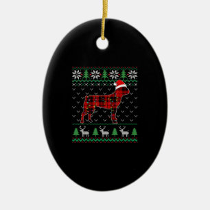 Red Plaid Dog Ugly Christmas Lights Boston Terrier Ceramic Ornament