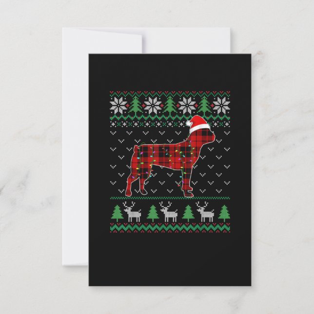 Red Plaid Dog Ugly Christmas Lights Boston Terrier RSVP Card (Front)