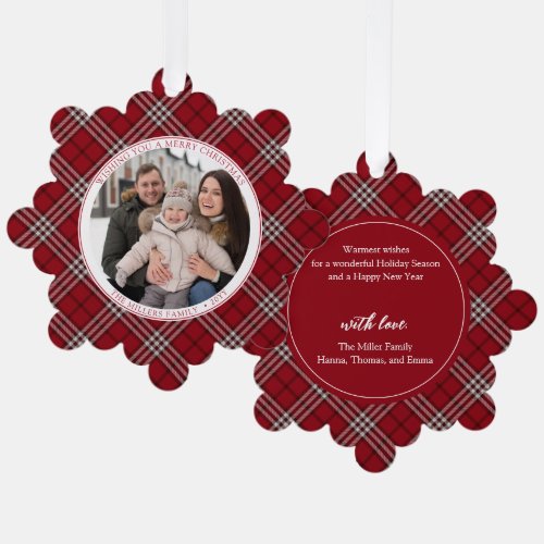 Red Plaid Family Photo Paper Ornament Card