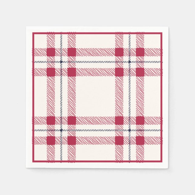 Red Plaid Farmhouse Country Christmas Holiday Napkins (Front)