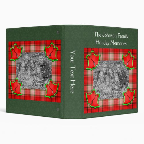Red Plaid Festive Bells Holiday Christmas Photo 3 Ring Binder