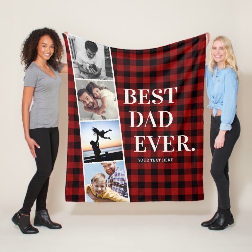Red Plaid Filmstrip Best Dad Ever Photo Collage Fleece Blanket