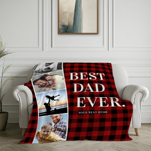 Red Plaid Filmstrip Best Dad Ever Photo Collage Fleece Blanket
