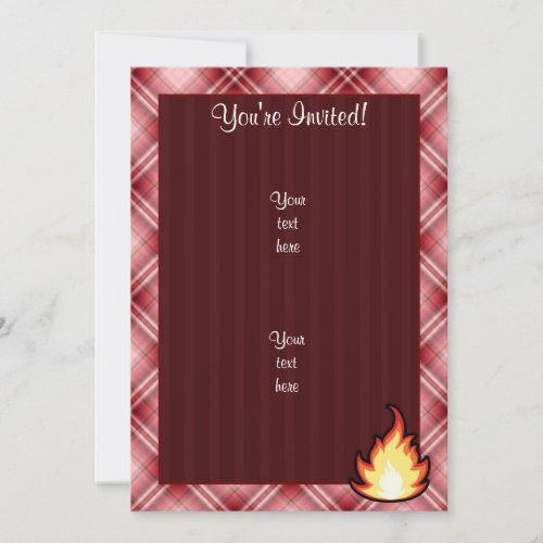 Red Plaid Fire Flame Personalized Invites