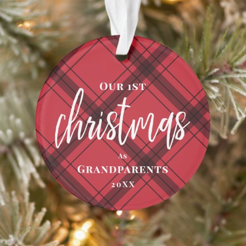 Red Plaid First Christmas As Grandparents Photo Ornament