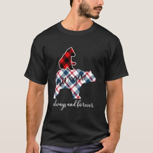 Red Plaid Flannel Bear Mama Proud Mom Family Match T_Shirt