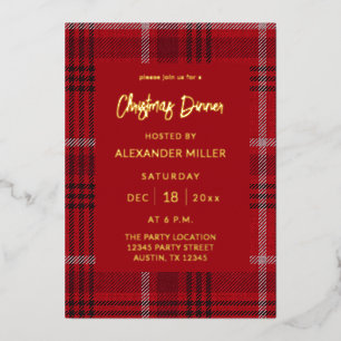 Red Plaid Flannel Holiday Christmas Your Text Foil Invitation