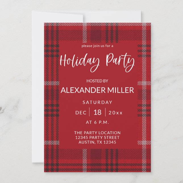 Red Plaid Flannel Holiday Party Invitation (Front)