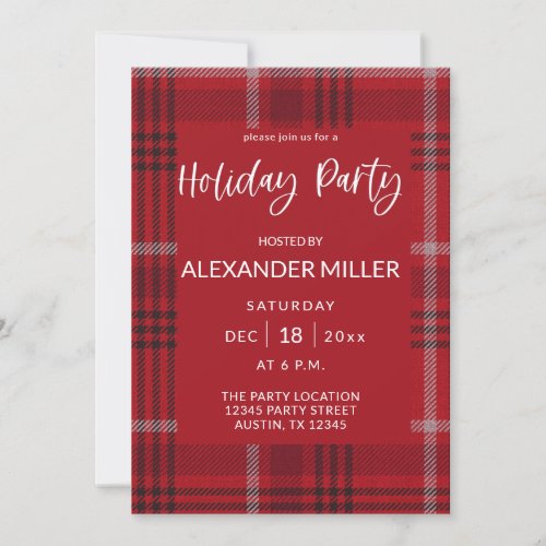 Red Plaid Flannel Holiday Party Invitation