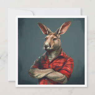Red Plaid Flannel Lumberjack Kangaroo Father's Day Invitation