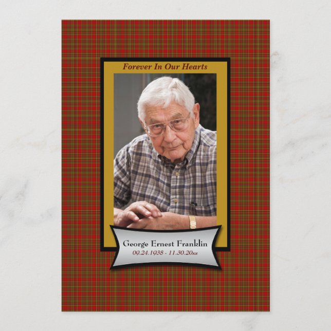 Red Plaid Flannel Memorial Card with Photo (Front)