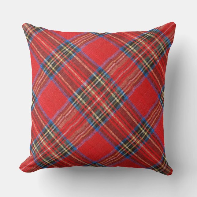 Red Plaid Flannel Print Throw Pillow (Front)