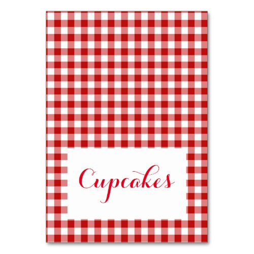 red plaid Food Tent Cards Place setting
